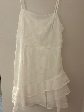 White Floral Textured Tiered Ruffle Dress